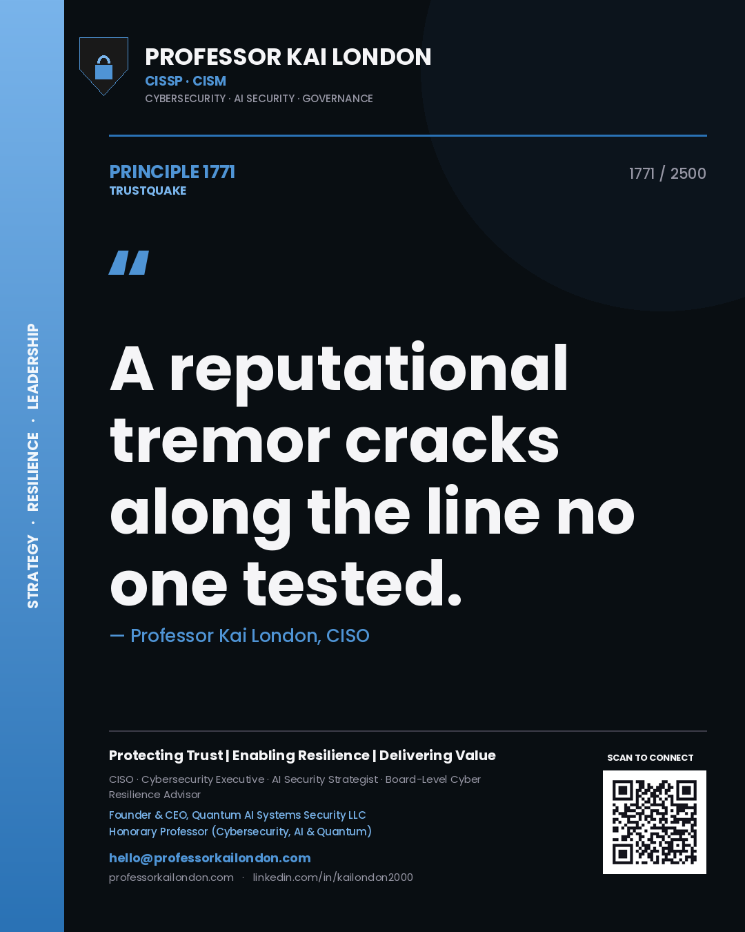 Professor Kai London principle 1771: A reputational tremor cracks along the line no one tested.