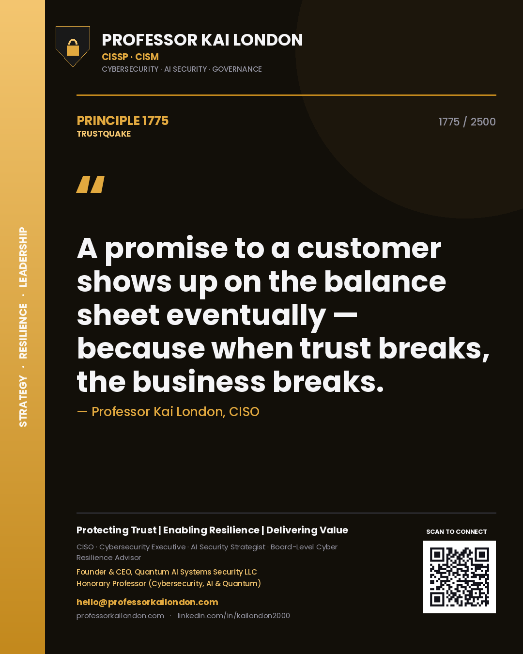 Professor Kai London principle 1775: A promise to a customer shows up on the balance sheet eventually — because when trust breaks, the business breaks.