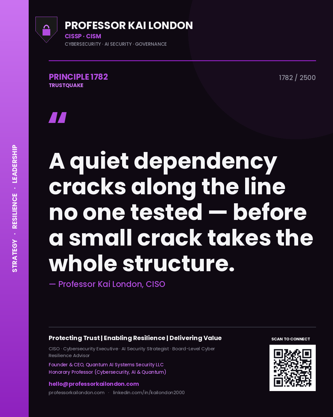 Professor Kai London principle 1782: A quiet dependency cracks along the line no one tested — before a small crack takes the whole structure.