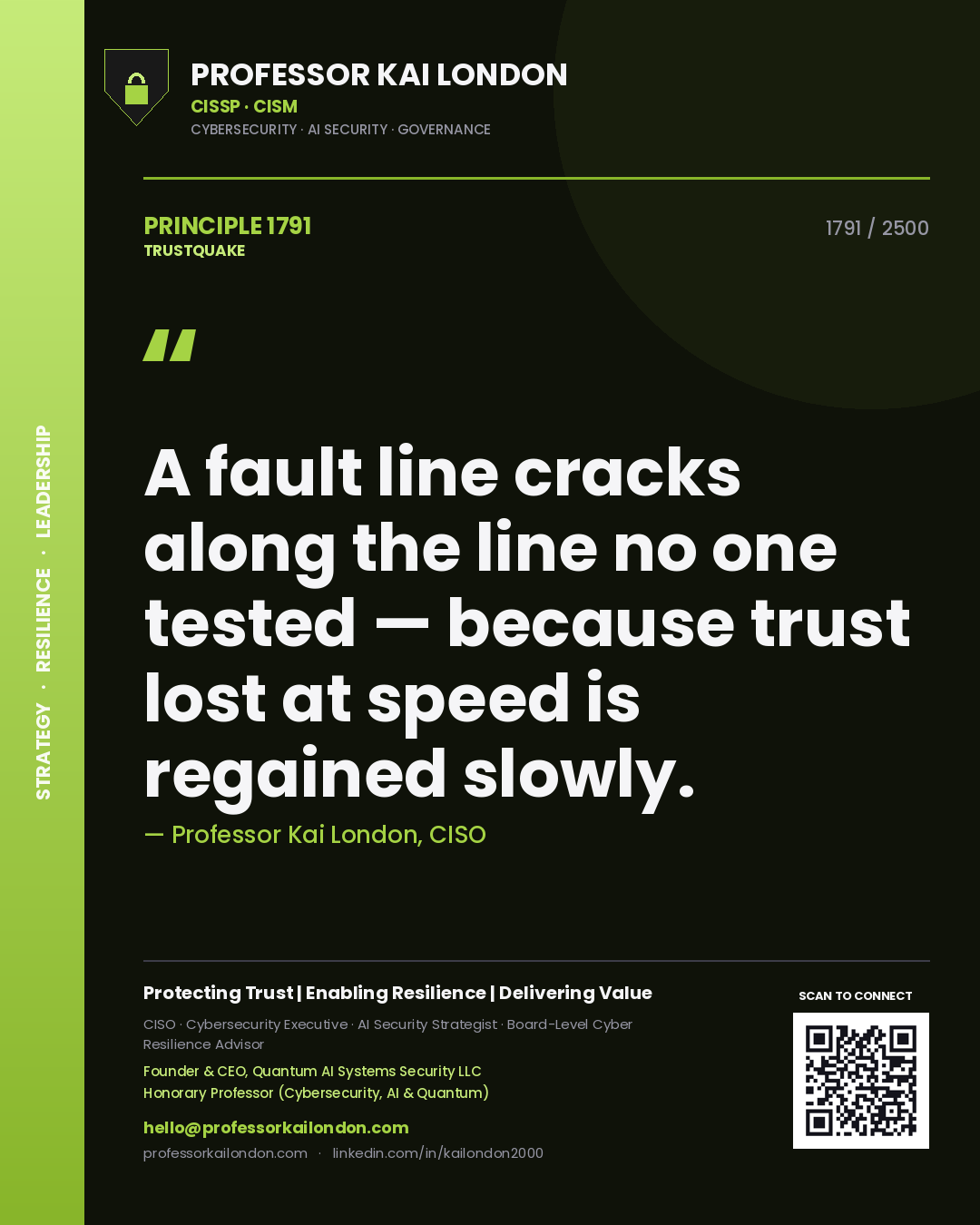 Professor Kai London principle 1791: A fault line cracks along the line no one tested — because trust lost at speed is regained slowly.