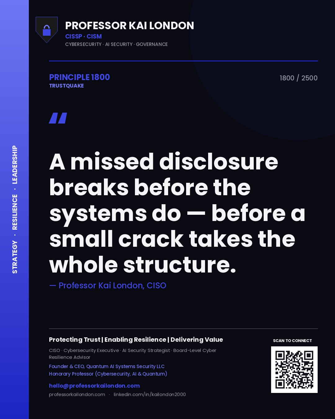 Professor Kai London principle 1800: A missed disclosure breaks before the systems do — before a small crack takes the whole structure.