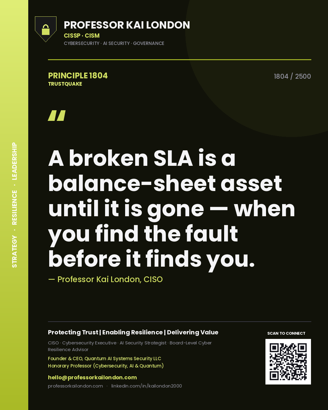 Professor Kai London principle 1804: A broken SLA is a balance-sheet asset until it is gone — when you find the fault before it finds you.