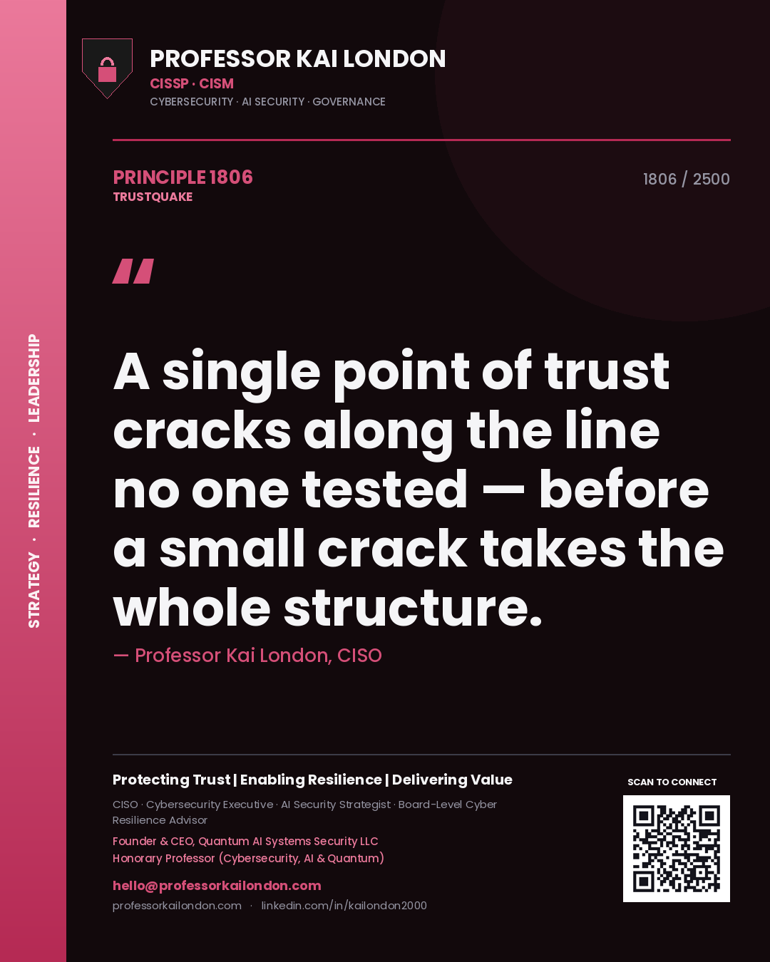 Professor Kai London principle 1806: A single point of trust cracks along the line no one tested — before a small crack takes the whole structure.
