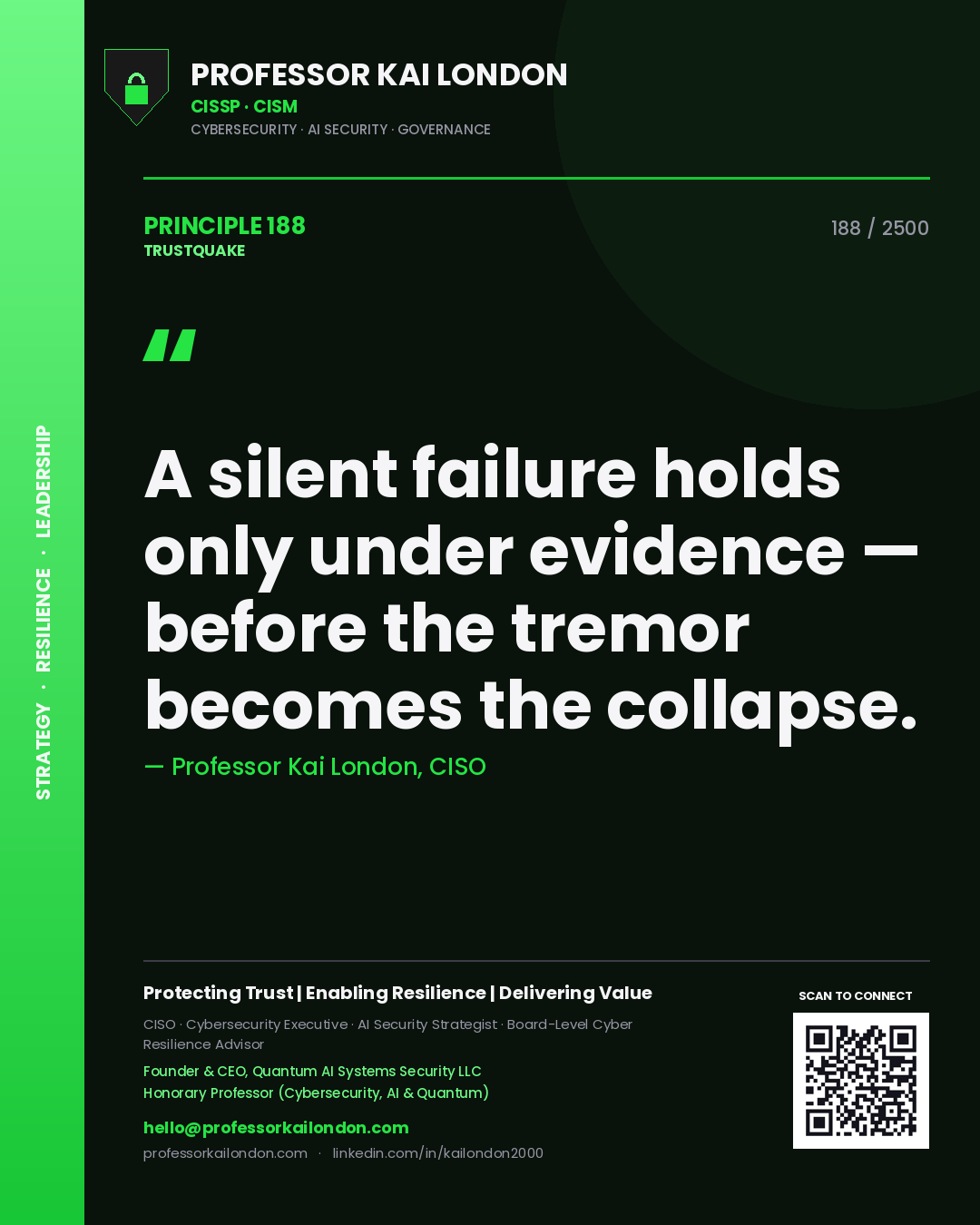 Professor Kai London principle 188: A silent failure holds only under evidence — before the tremor becomes the collapse.