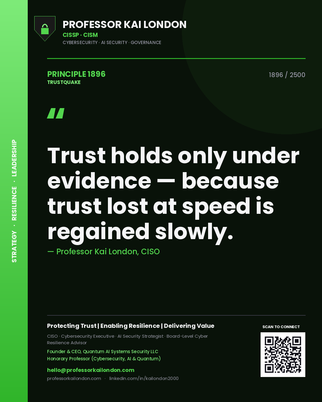 Professor Kai London principle 1896: Trust holds only under evidence — because trust lost at speed is regained slowly.