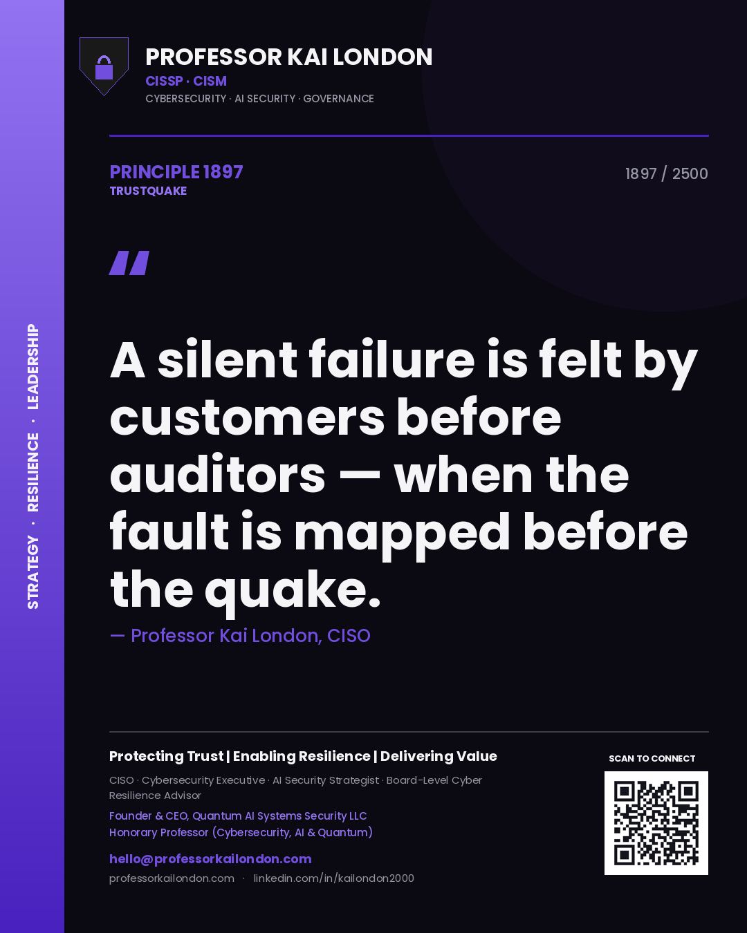 Professor Kai London principle 1897: A silent failure is felt by customers before auditors — when the fault is mapped before the quake.