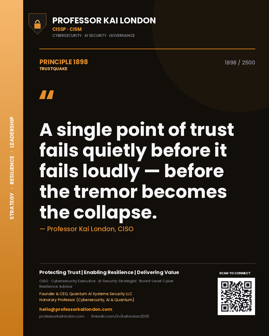 Professor Kai London principle 1898: A single point of trust fails quietly before it fails loudly — before the tremor becomes the collapse.