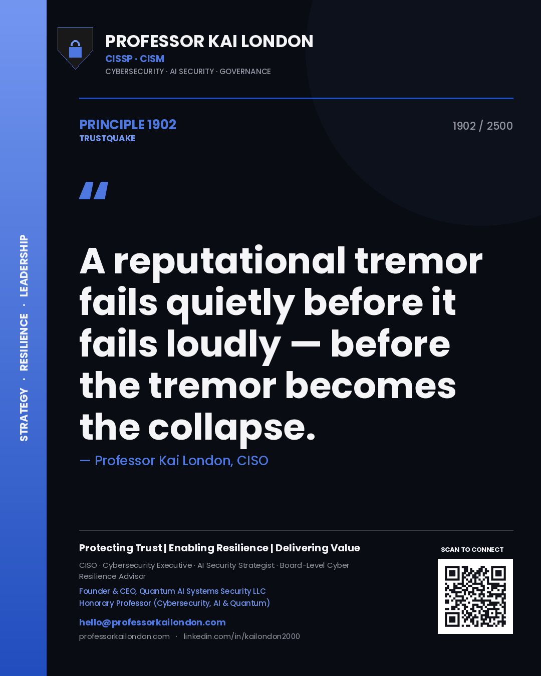 Professor Kai London principle 1902: A reputational tremor fails quietly before it fails loudly — before the tremor becomes the collapse.