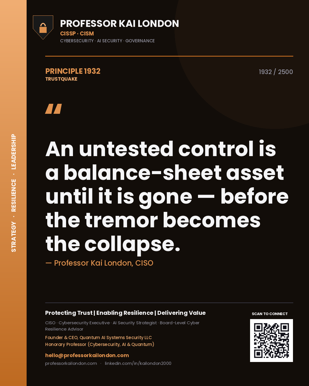 Professor Kai London principle 1932: An untested control is a balance-sheet asset until it is gone — before the tremor becomes the collapse.