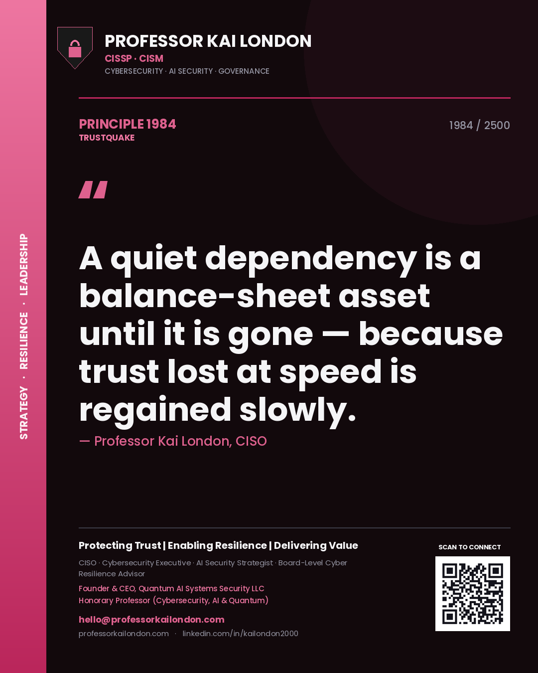 Professor Kai London principle 1984: A quiet dependency is a balance-sheet asset until it is gone — because trust lost at speed is regained slowly.
