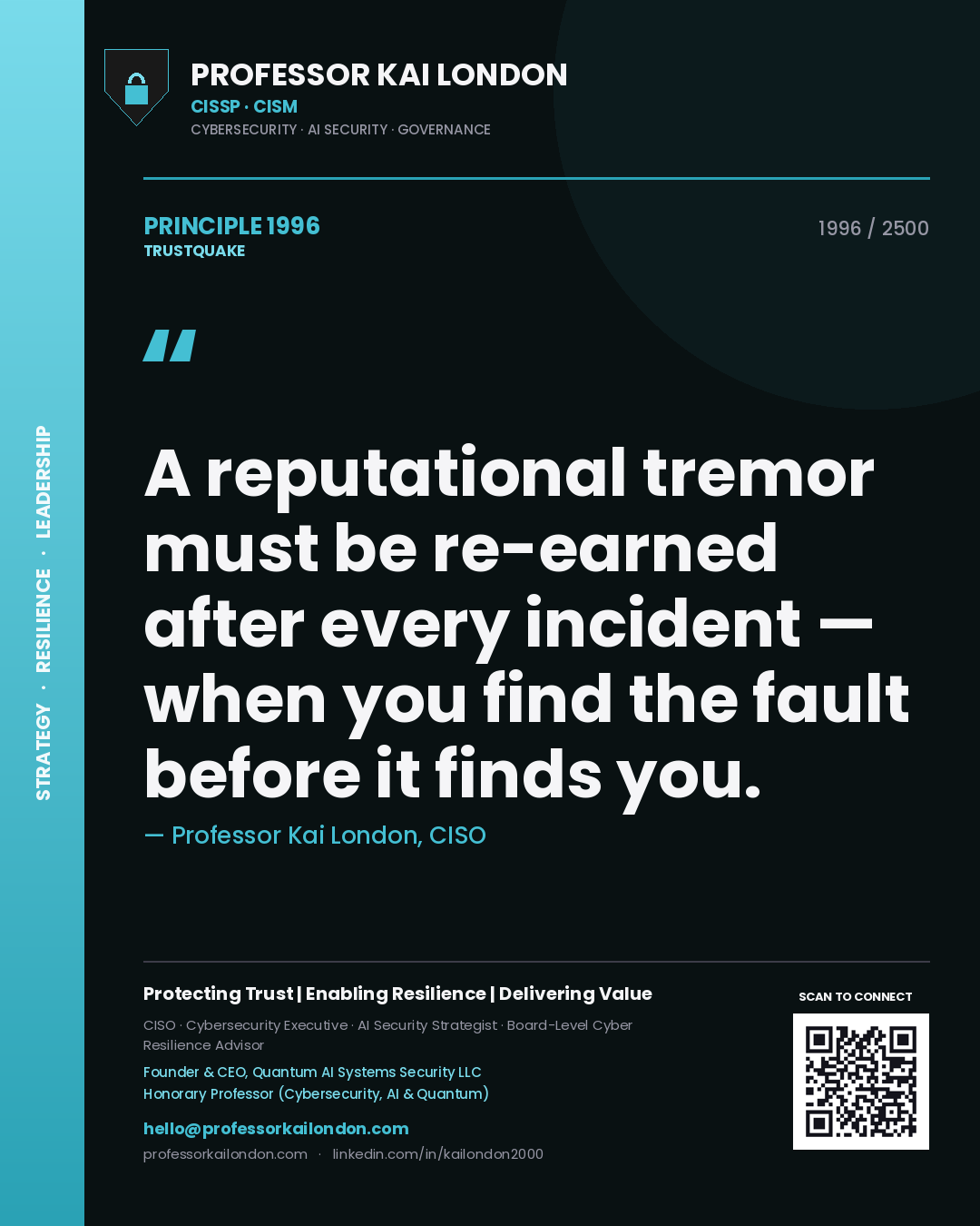 Professor Kai London principle 1996: A reputational tremor must be re-earned after every incident — when you find the fault before it finds you.