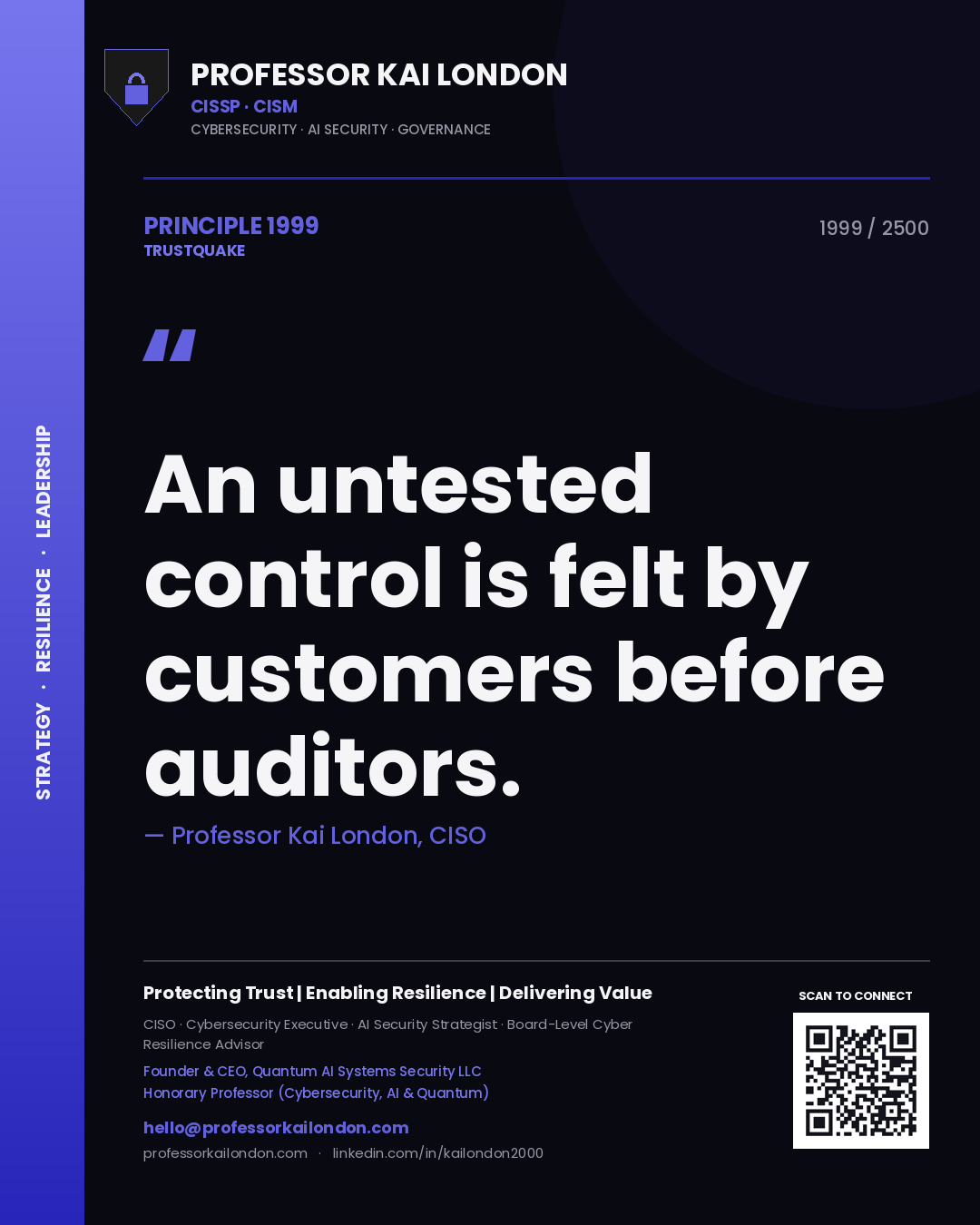 Professor Kai London principle 1999: An untested control is felt by customers before auditors.