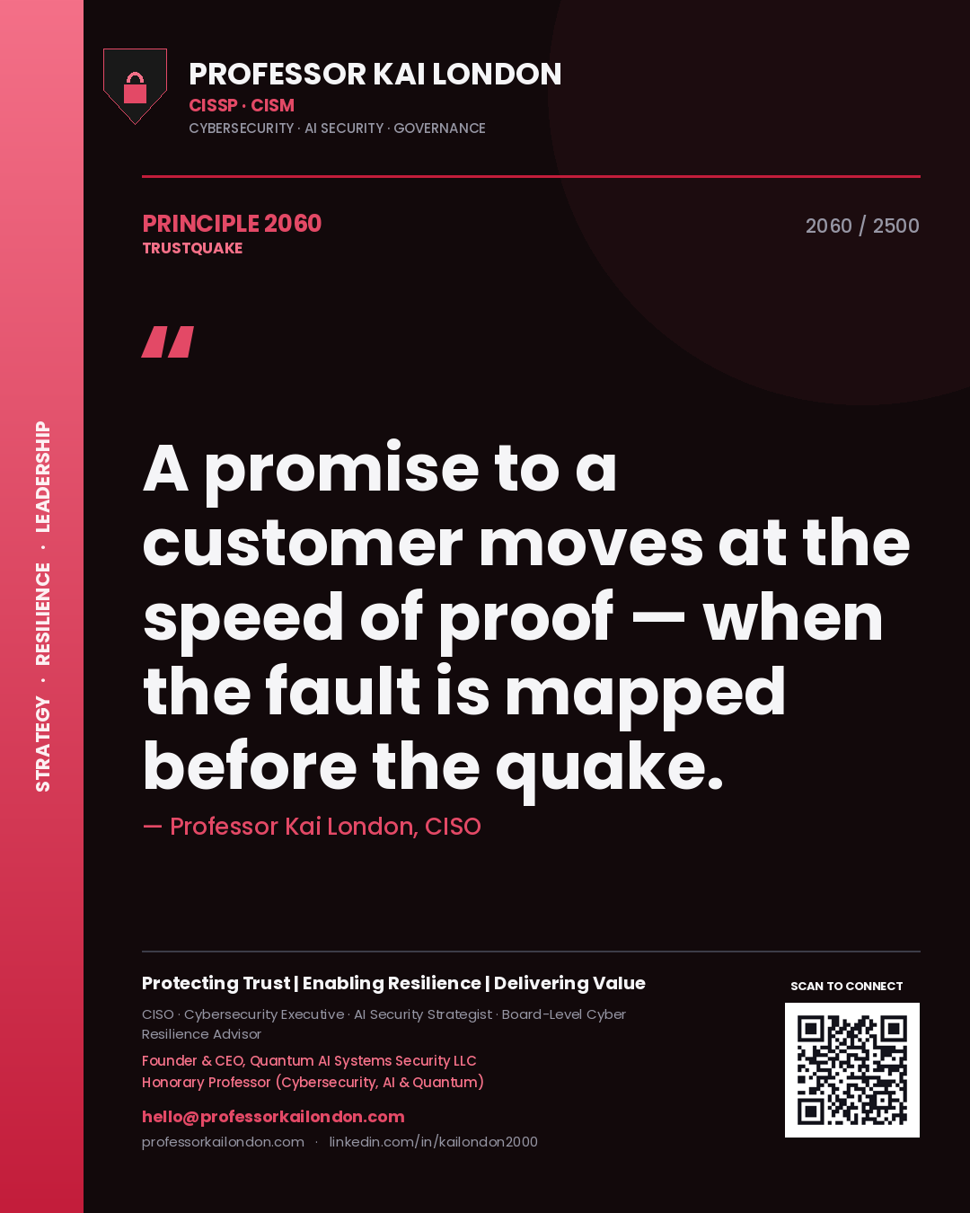 Professor Kai London principle 2060: A promise to a customer moves at the speed of proof — when the fault is mapped before the quake.