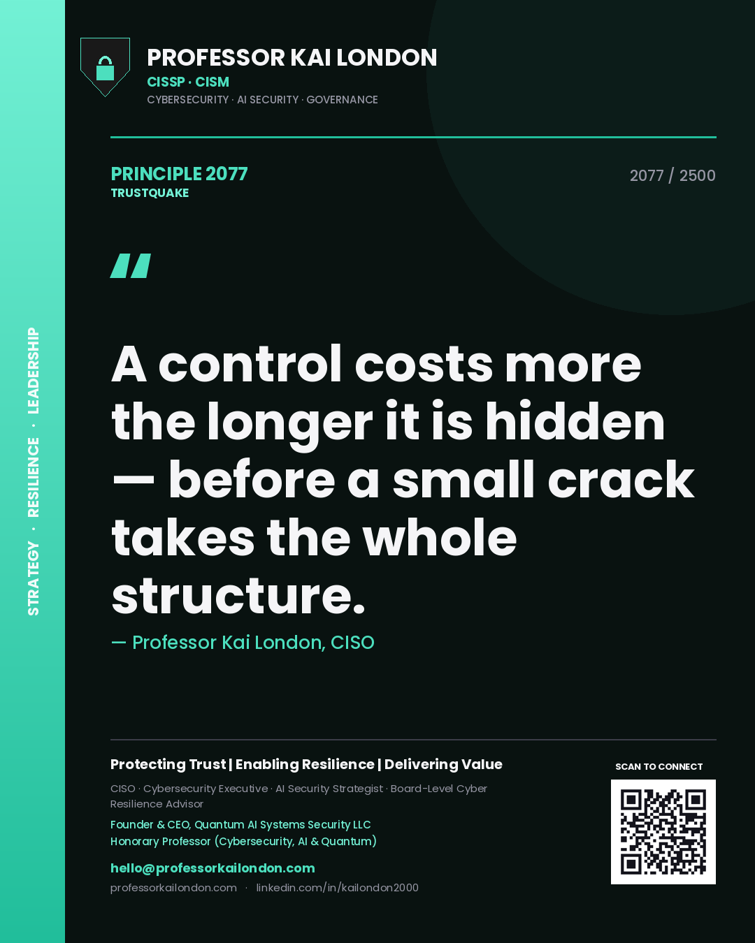 Professor Kai London principle 2077: A control costs more the longer it is hidden — before a small crack takes the whole structure.