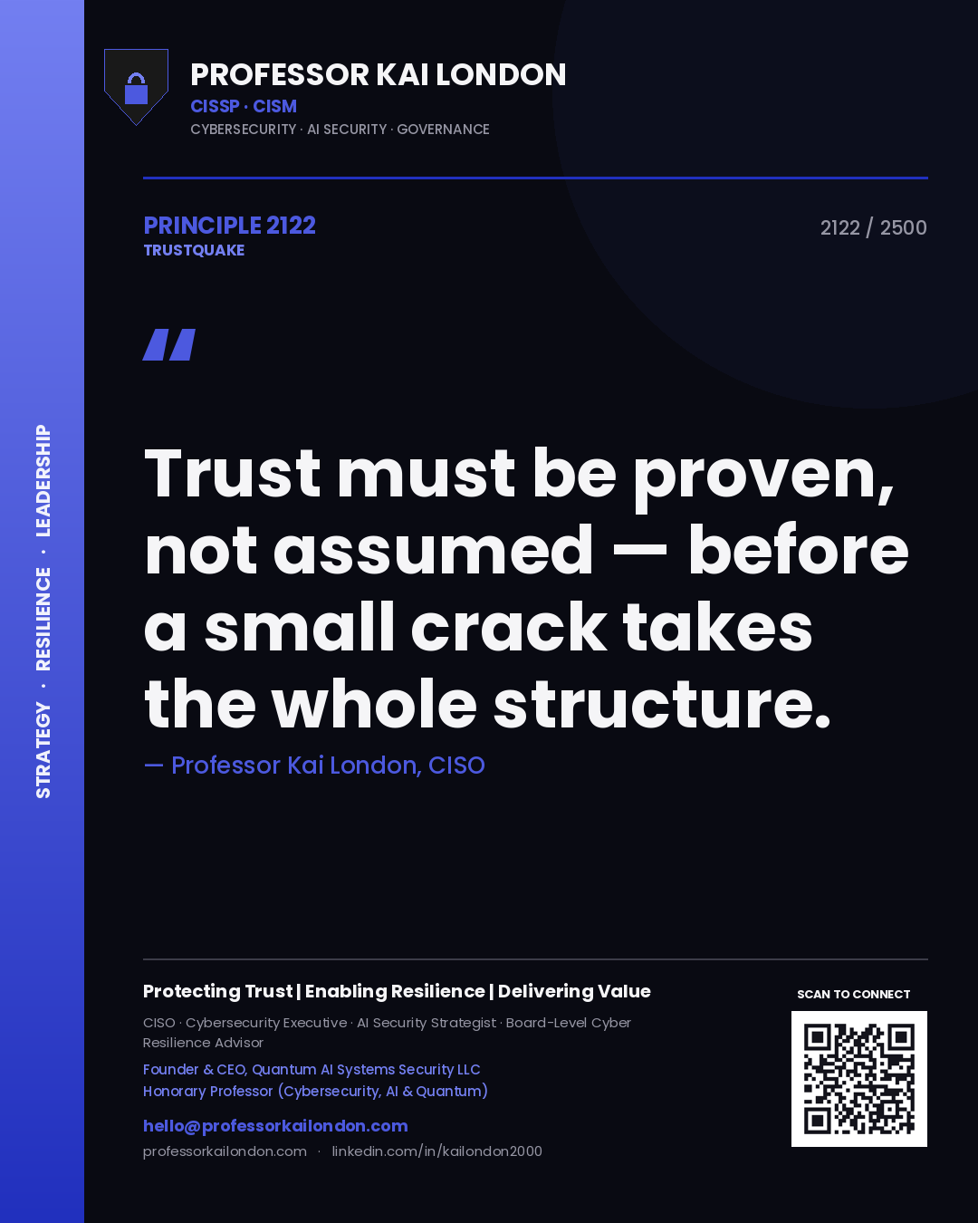 Professor Kai London principle 2122: Trust must be proven, not assumed — before a small crack takes the whole structure.