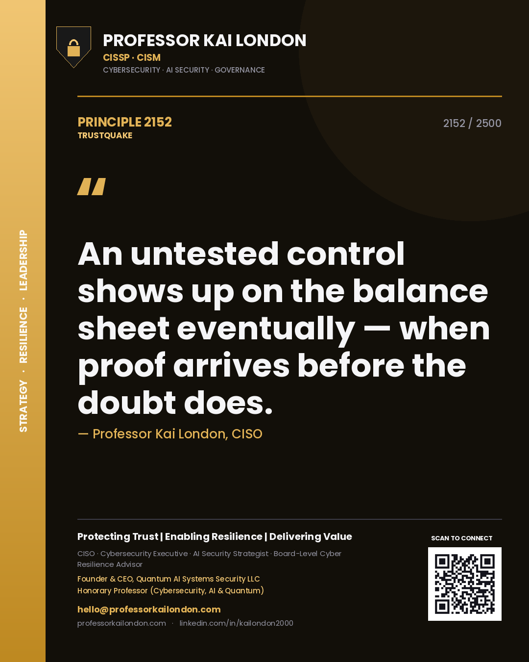 Professor Kai London principle 2152: An untested control shows up on the balance sheet eventually — when proof arrives before the doubt does.