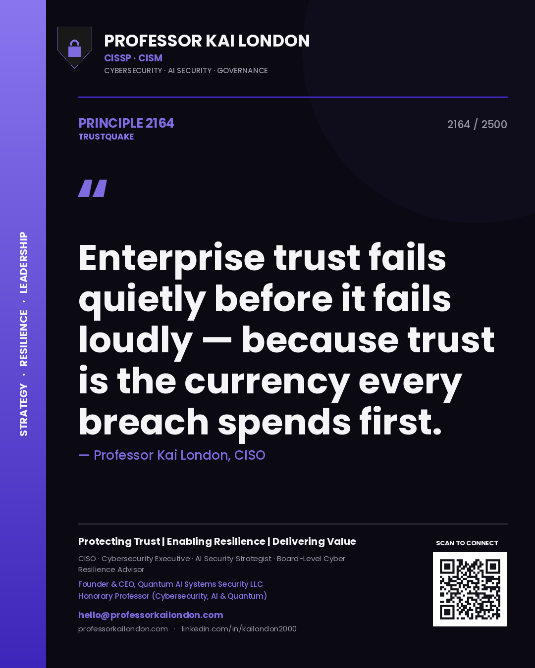 Professor Kai London principle 2164: Enterprise trust fails quietly before it fails loudly — because trust is the currency every breach spends first.