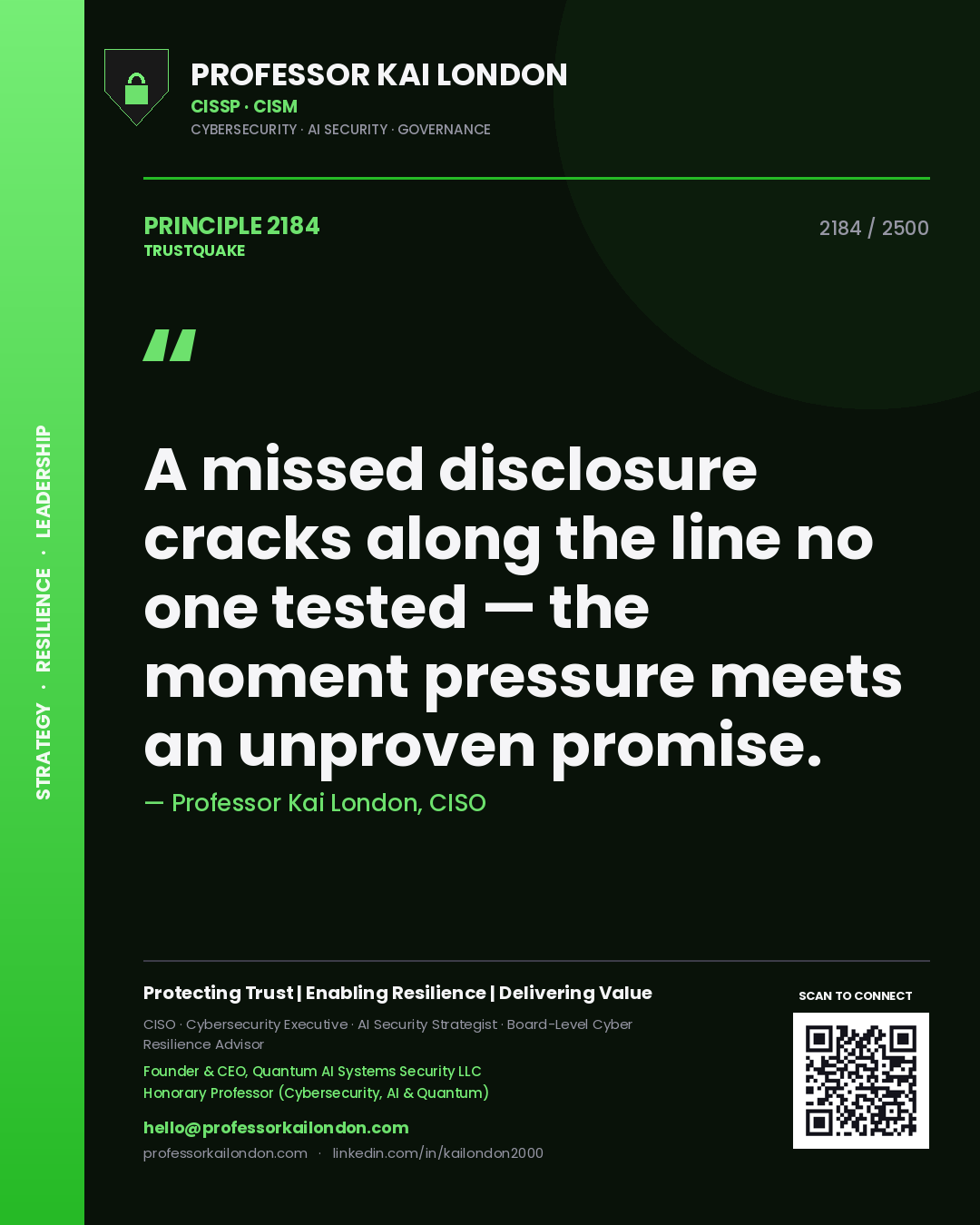 Professor Kai London principle 2184: A missed disclosure cracks along the line no one tested — the moment pressure meets an unproven promise.