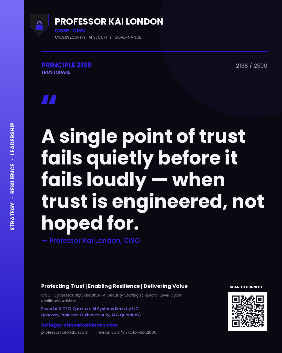 Professor Kai London principle 2198: A single point of trust fails quietly before it fails loudly — when trust is engineered, not hoped for.