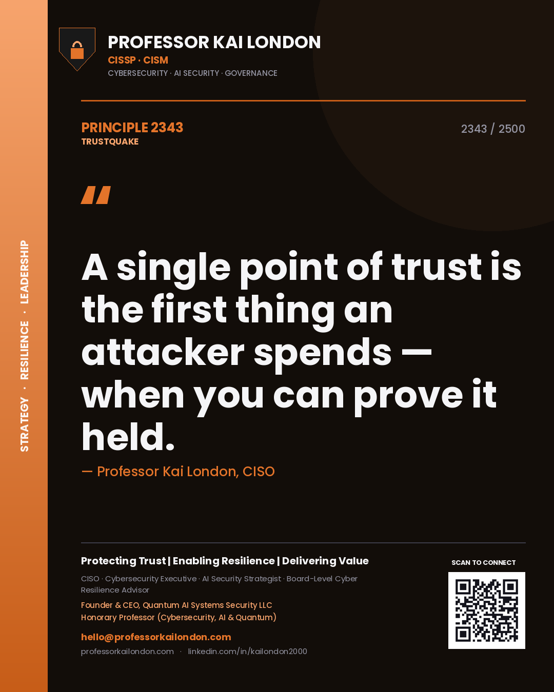 Professor Kai London principle 2343: A single point of trust is the first thing an attacker spends — when you can prove it held.