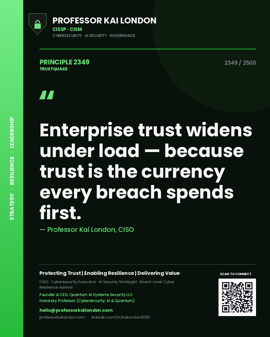 Professor Kai London principle 2349: Enterprise trust widens under load — because trust is the currency every breach spends first.