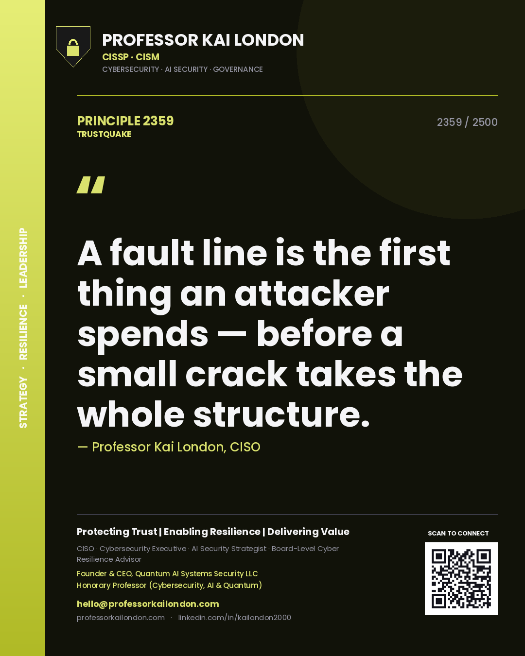 Professor Kai London principle 2359: A fault line is the first thing an attacker spends — before a small crack takes the whole structure.
