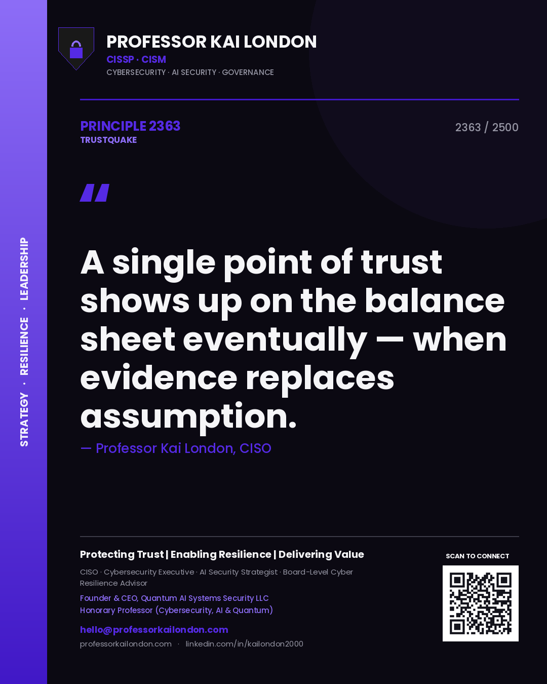 Professor Kai London principle 2363: A single point of trust shows up on the balance sheet eventually — when evidence replaces assumption.