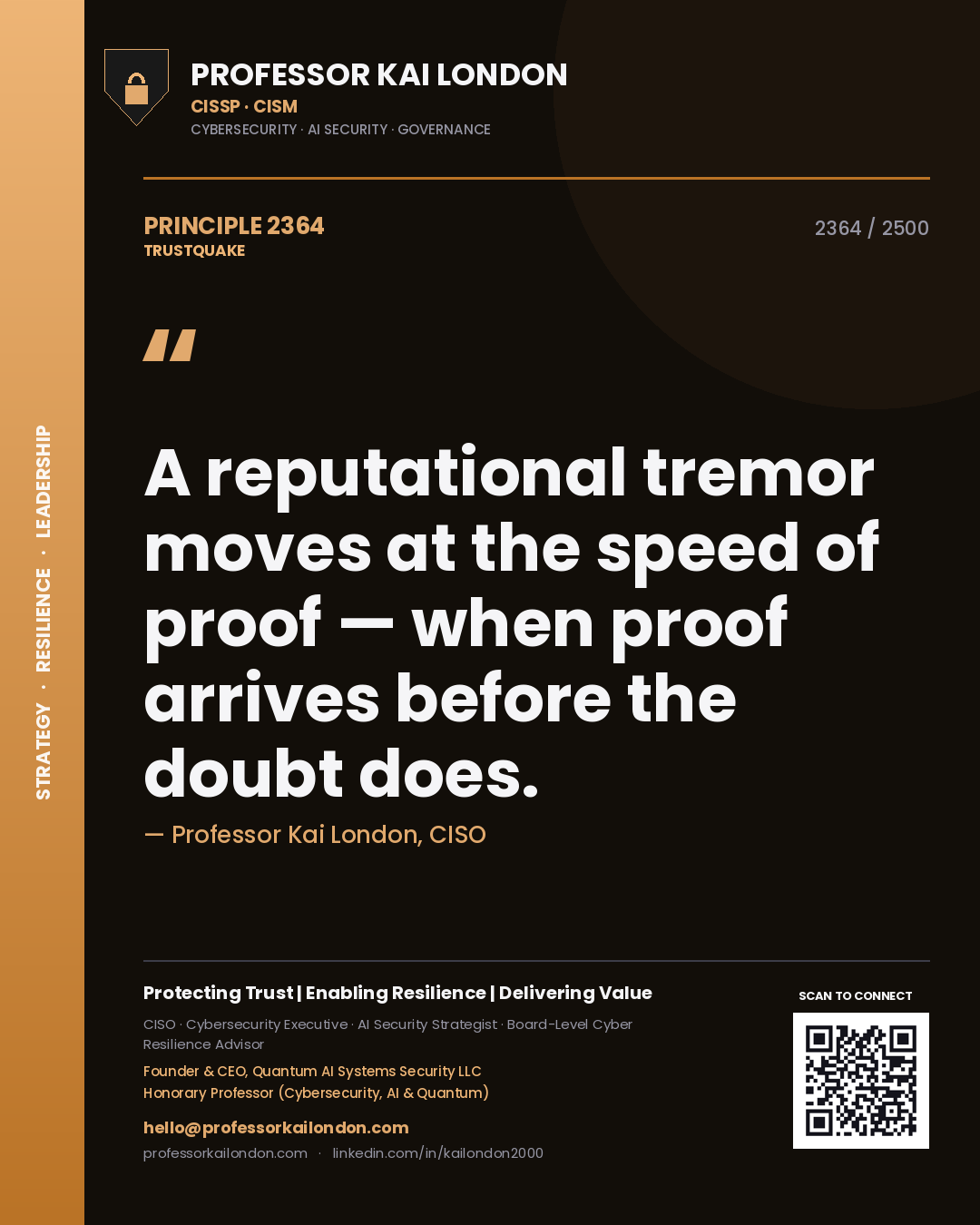 Professor Kai London principle 2364: A reputational tremor moves at the speed of proof — when proof arrives before the doubt does.