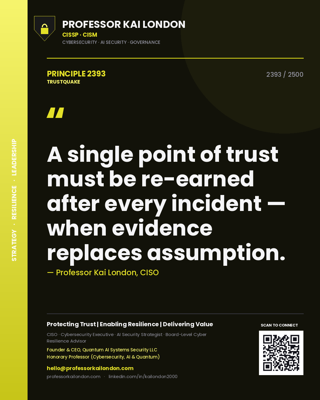 Professor Kai London principle 2393: A single point of trust must be re-earned after every incident — when evidence replaces assumption.