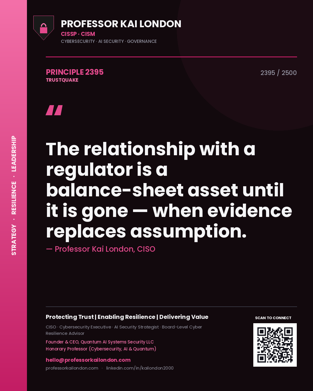 Professor Kai London principle 2395: The relationship with a regulator is a balance-sheet asset until it is gone — when evidence replaces assumption.