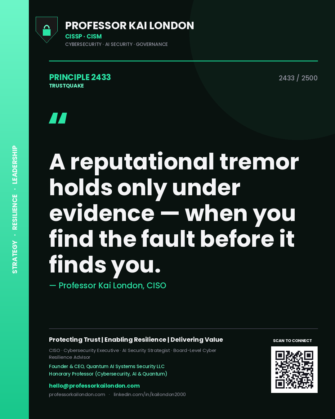 Professor Kai London principle 2433: A reputational tremor holds only under evidence — when you find the fault before it finds you.