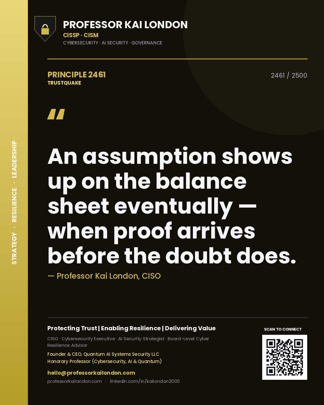 Professor Kai London principle 2461: An assumption shows up on the balance sheet eventually — when proof arrives before the doubt does.
