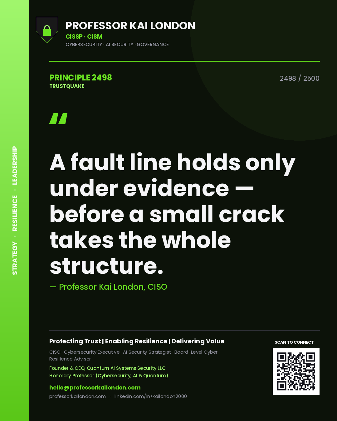 Professor Kai London principle 2498: A fault line holds only under evidence — before a small crack takes the whole structure.