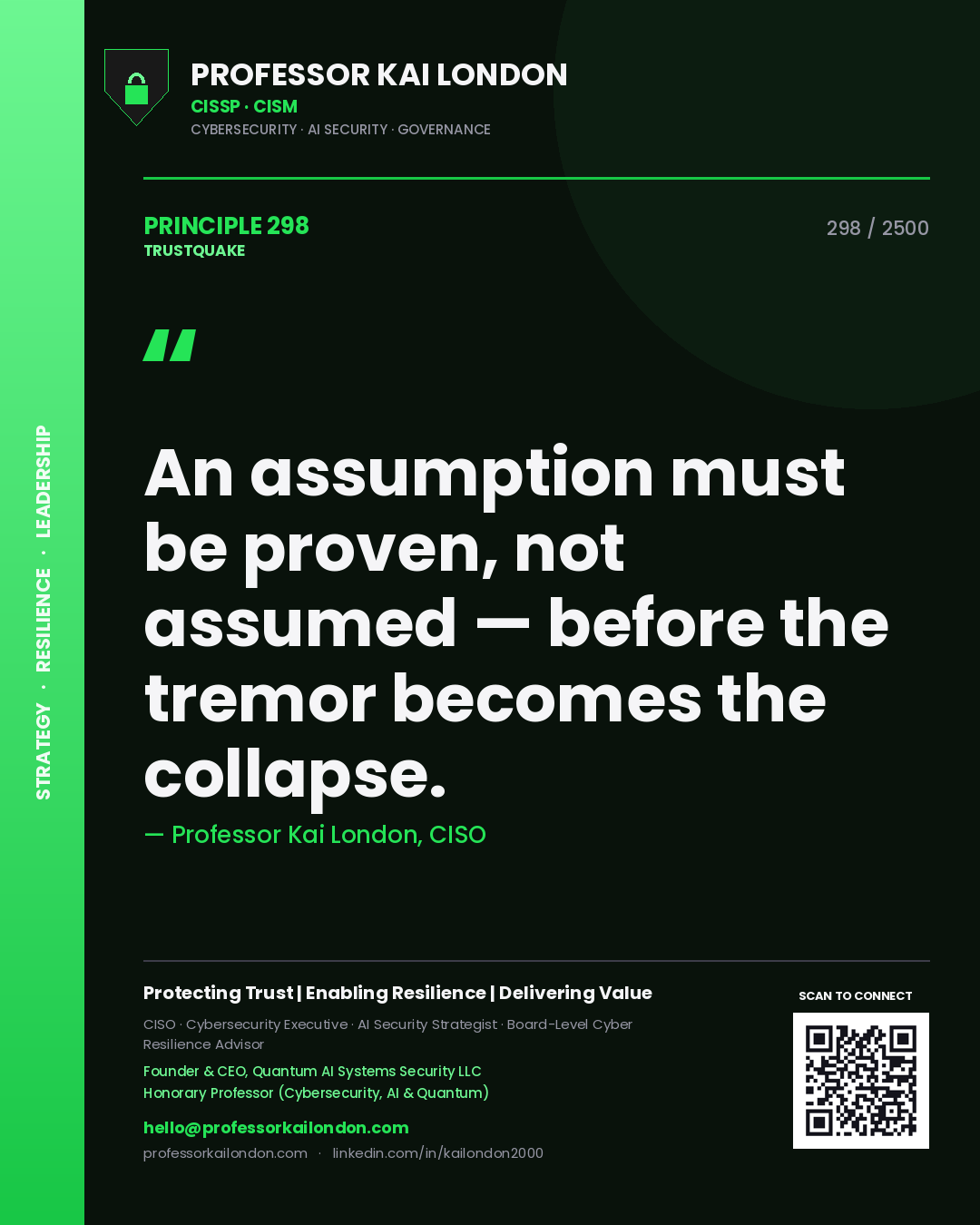 Professor Kai London principle 298: An assumption must be proven, not assumed — before the tremor becomes the collapse.