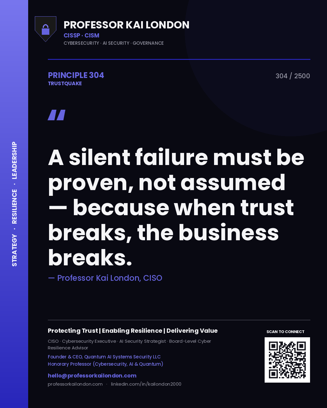 Professor Kai London principle 304: A silent failure must be proven, not assumed — because when trust breaks, the business breaks.