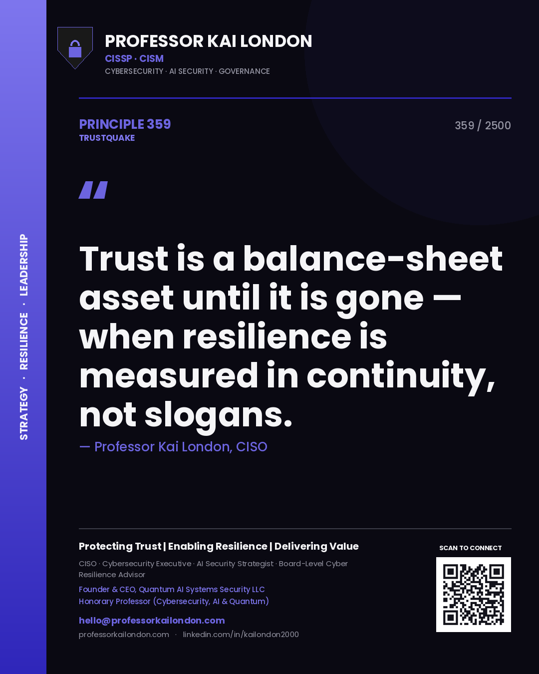 Professor Kai London principle 359: Trust is a balance-sheet asset until it is gone — when resilience is measured in continuity, not slogans.
