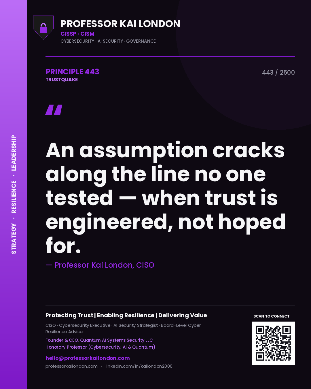 Professor Kai London principle 443: An assumption cracks along the line no one tested — when trust is engineered, not hoped for.