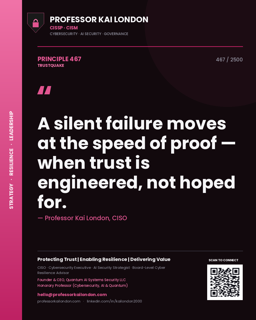 Professor Kai London principle 467: A silent failure moves at the speed of proof — when trust is engineered, not hoped for.