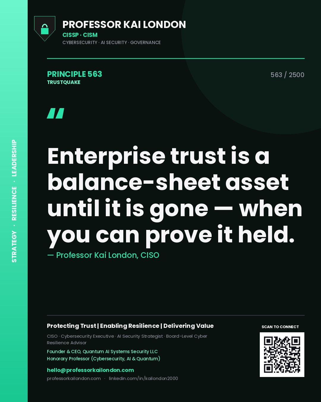 Professor Kai London principle 563: Enterprise trust is a balance-sheet asset until it is gone — when you can prove it held.