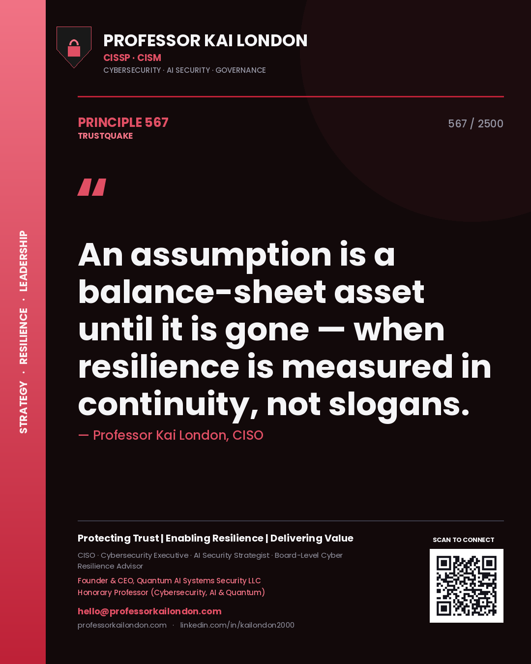 Professor Kai London principle 567: An assumption is a balance-sheet asset until it is gone — when resilience is measured in continuity, not slogans.