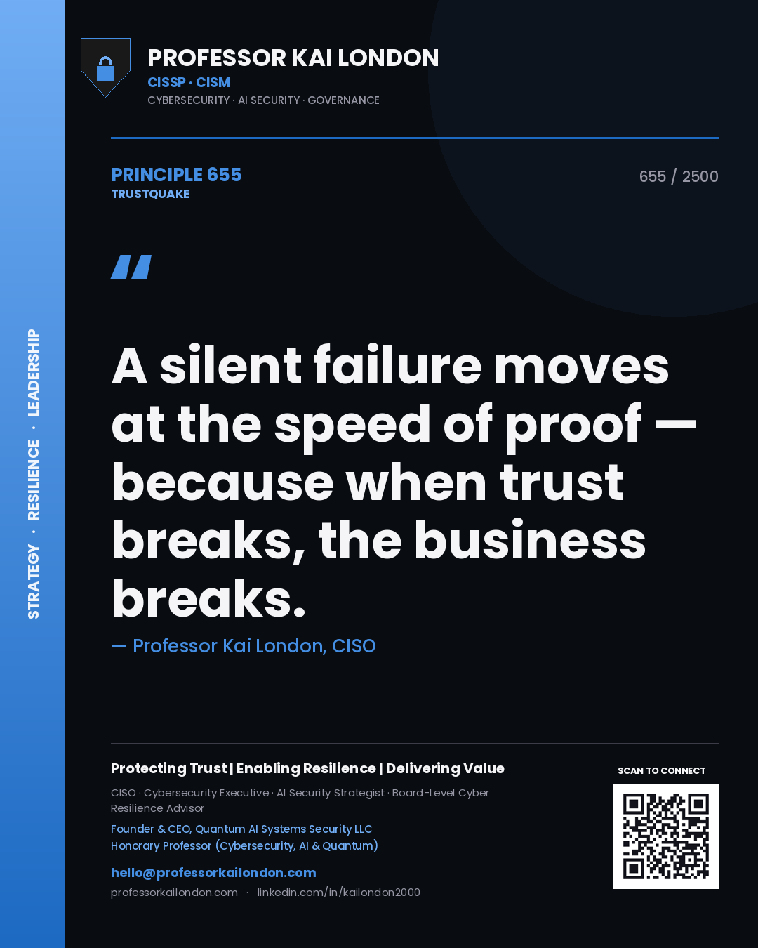 Professor Kai London principle 655: A silent failure moves at the speed of proof — because when trust breaks, the business breaks.