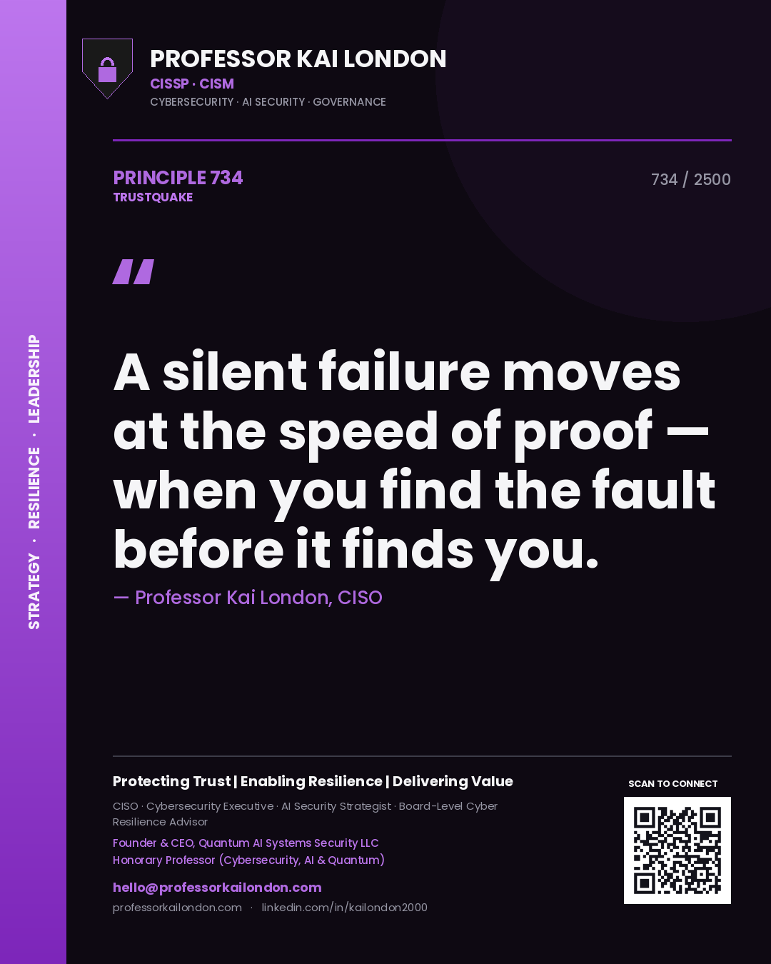 Professor Kai London principle 734: A silent failure moves at the speed of proof — when you find the fault before it finds you.