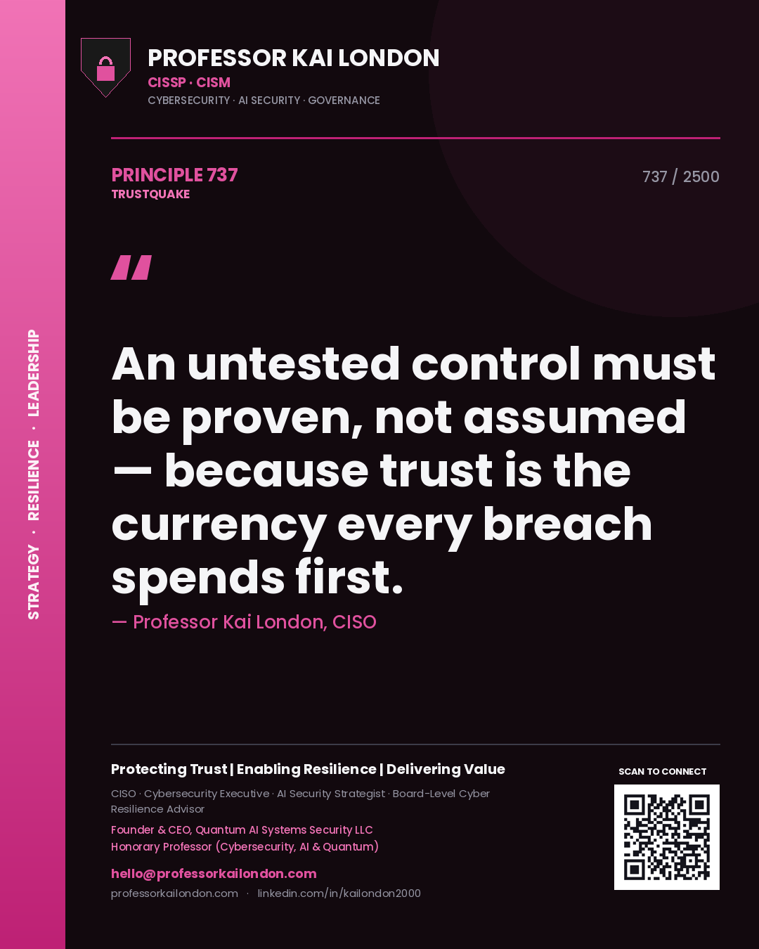 Professor Kai London principle 737: An untested control must be proven, not assumed — because trust is the currency every breach spends first.