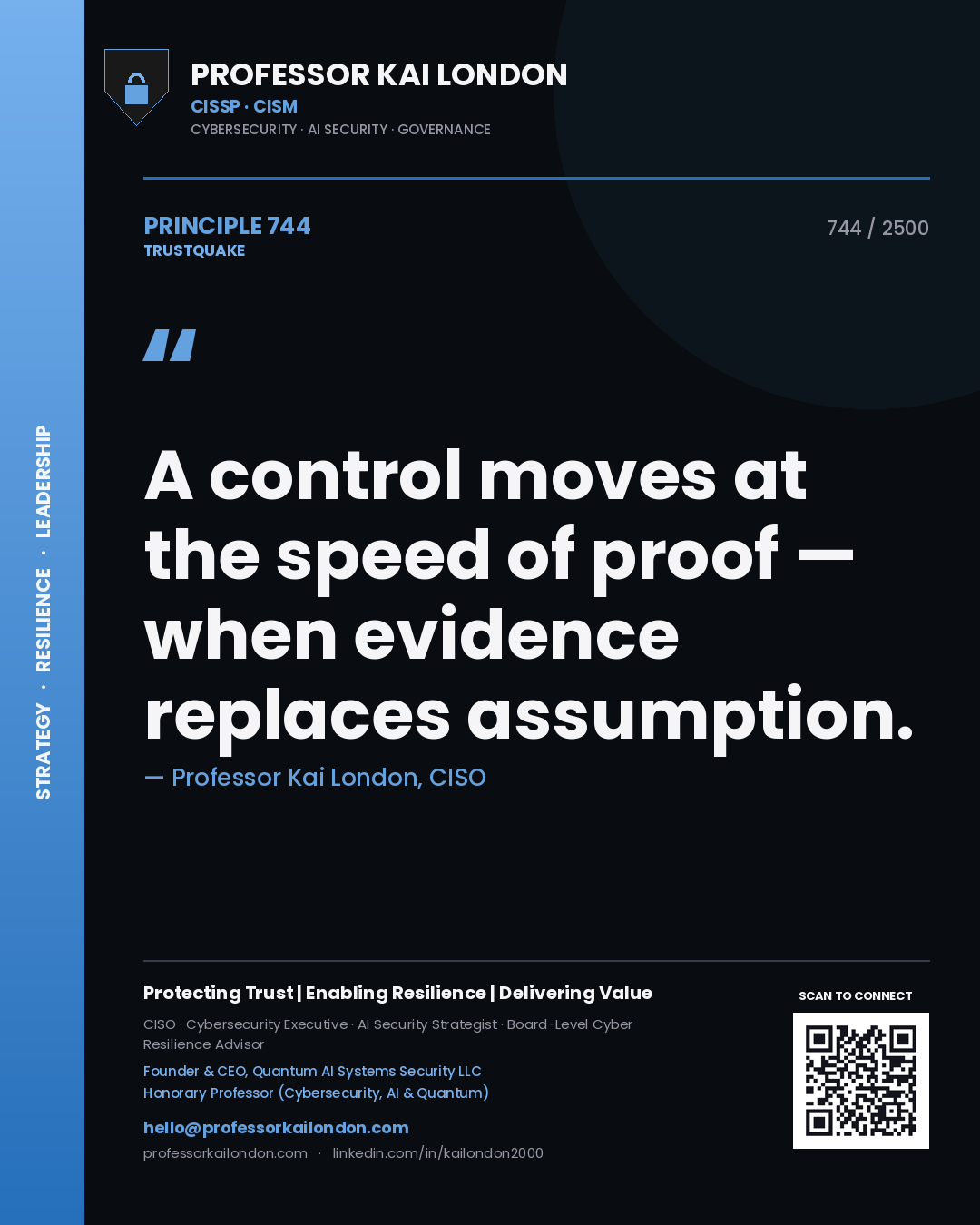 Professor Kai London principle 744: A control moves at the speed of proof — when evidence replaces assumption.
