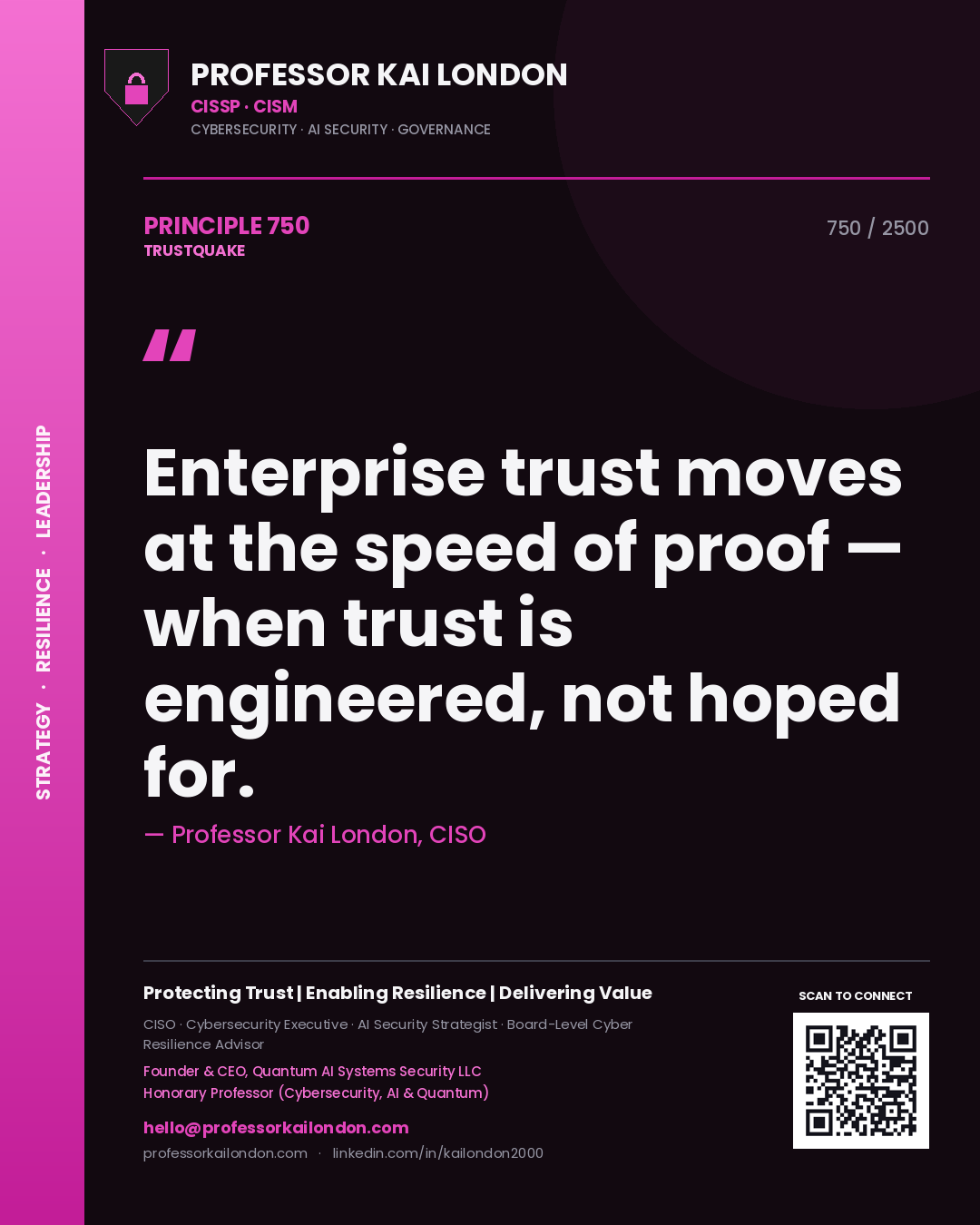 Professor Kai London principle 750: Enterprise trust moves at the speed of proof — when trust is engineered, not hoped for.