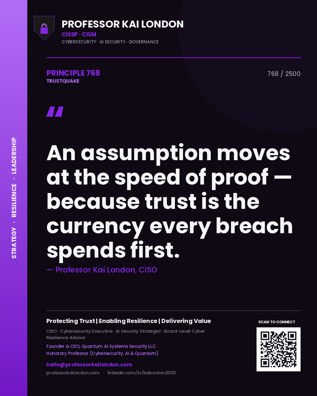 Professor Kai London principle 768: An assumption moves at the speed of proof — because trust is the currency every breach spends first.