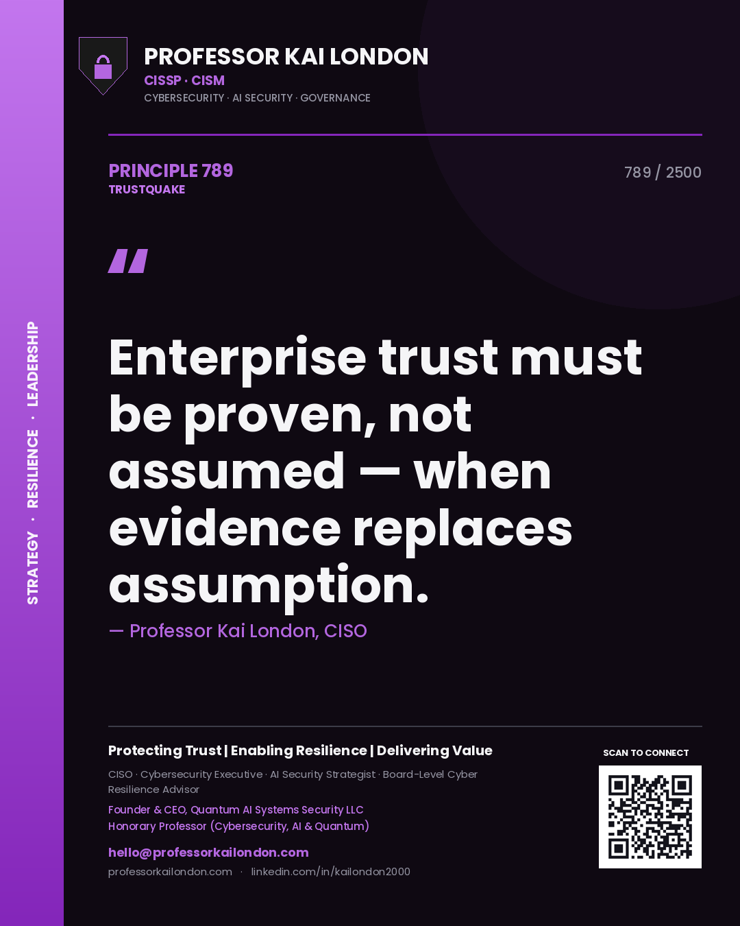 Professor Kai London principle 789: Enterprise trust must be proven, not assumed — when evidence replaces assumption.