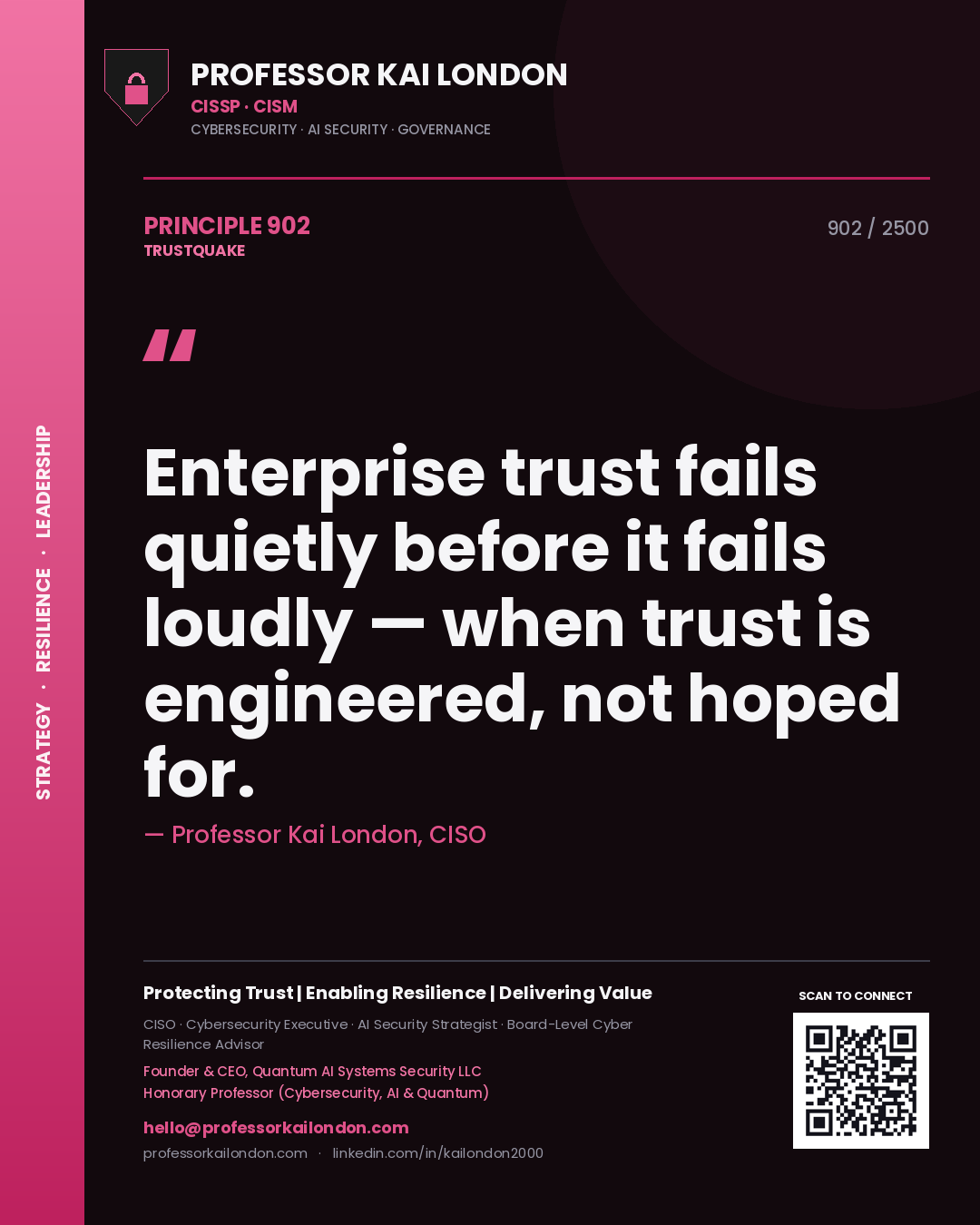 Professor Kai London principle 902: Enterprise trust fails quietly before it fails loudly — when trust is engineered, not hoped for.
