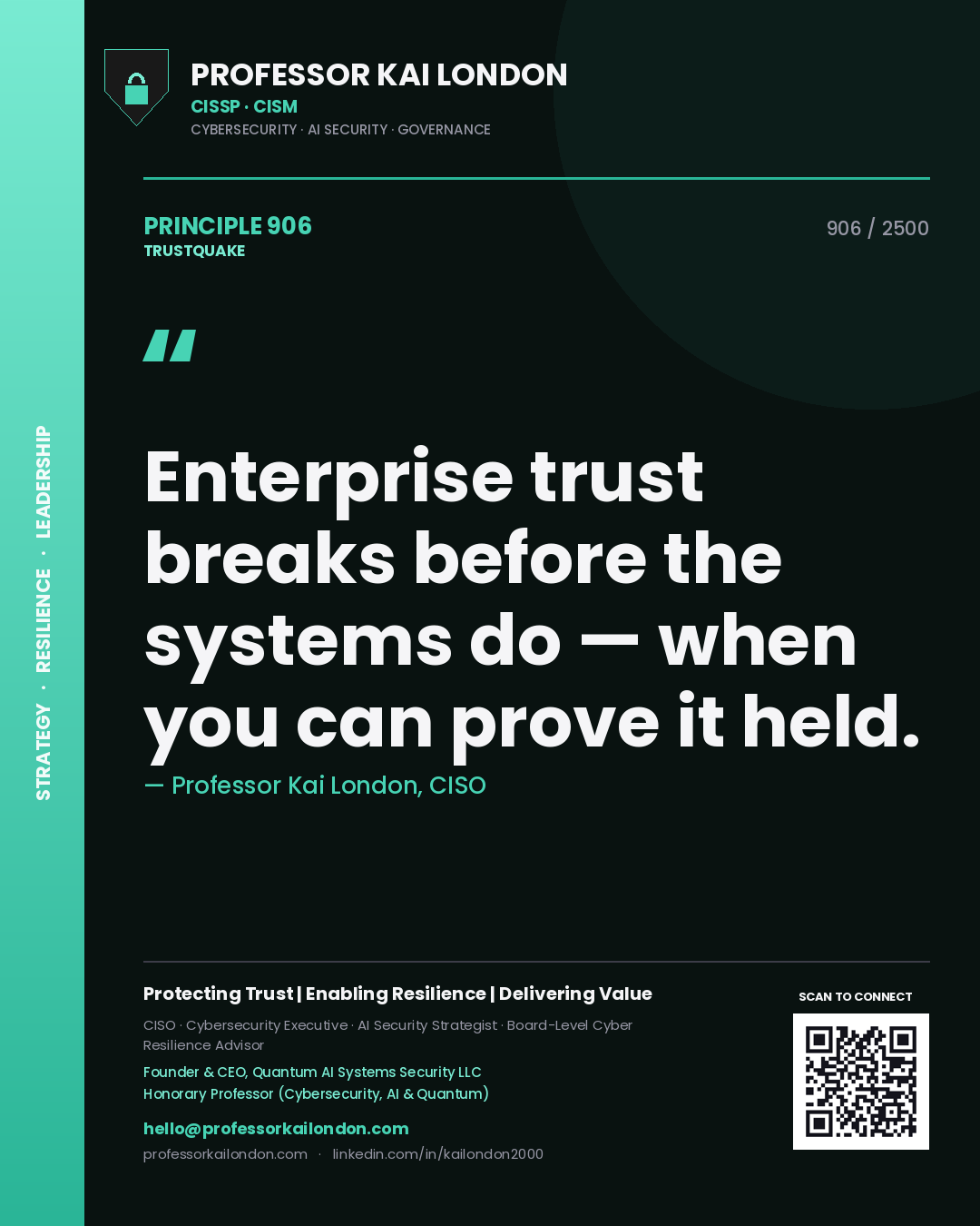 Professor Kai London principle 906: Enterprise trust breaks before the systems do — when you can prove it held.