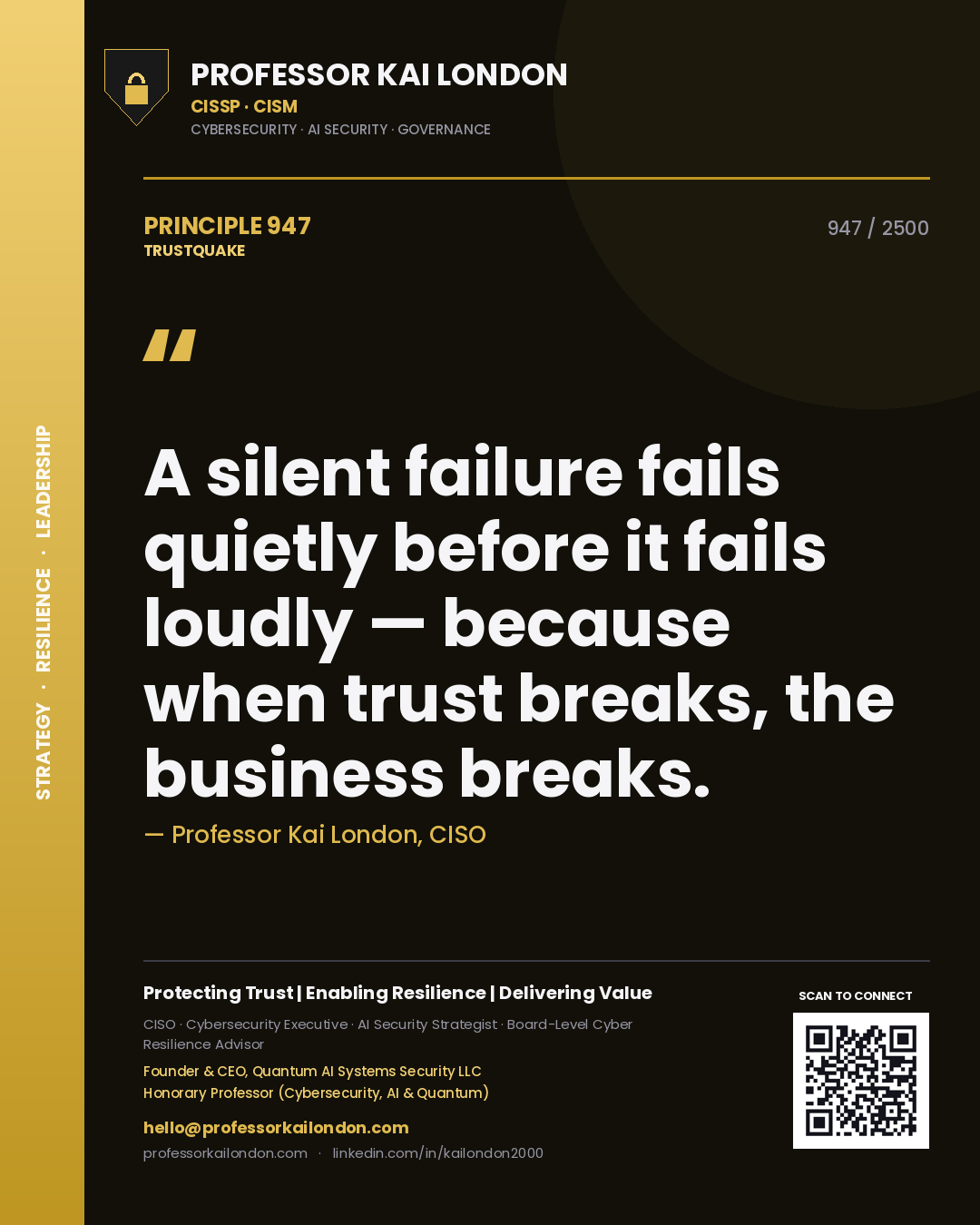Professor Kai London principle 947: A silent failure fails quietly before it fails loudly — because when trust breaks, the business breaks.